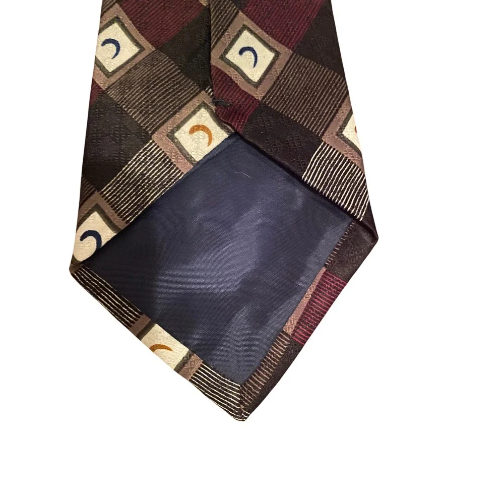 Daniel Ford Mens Geometric Patchwork Necktie Burgundy Black Grey Handmade‎ Tie